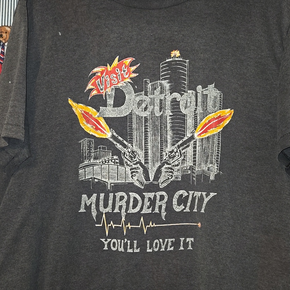 Visit Detroit 'Murder City' Graphic Tee - Charcoal with Yellow & Red Accents